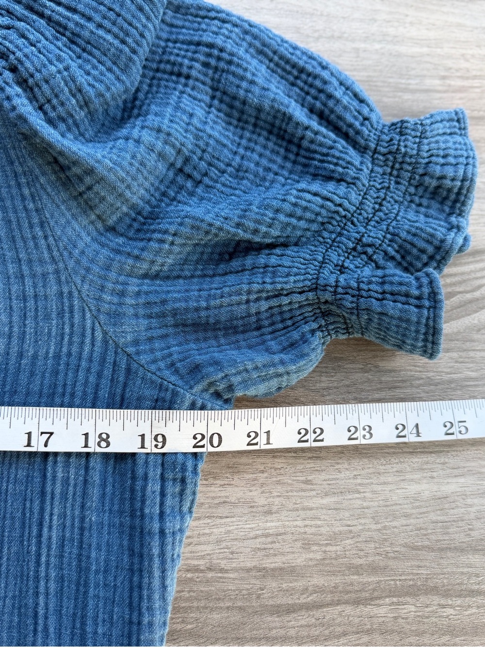 GAP Blue Crinkle Cotton Double Gauze Ruffle Button Front Mini Dress Sz Medium - Picture 11 of 13